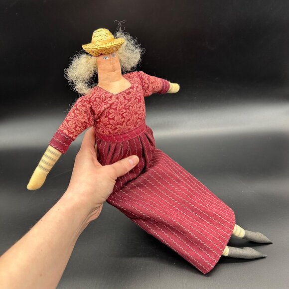 Vintage Doll Folk Art Handmade Cloth Anna Swango 1990 Flat Face Grandma OOAK - Picture 7 of 8